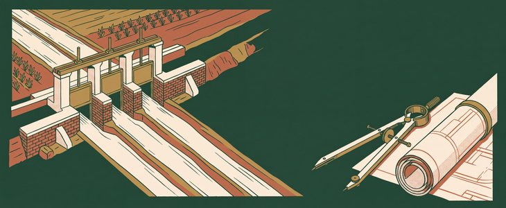Canal headworks and drafting instruments